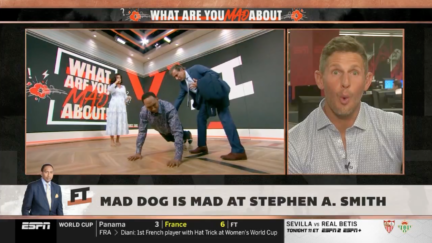 Stephen A. Smith does push-ups on First Take